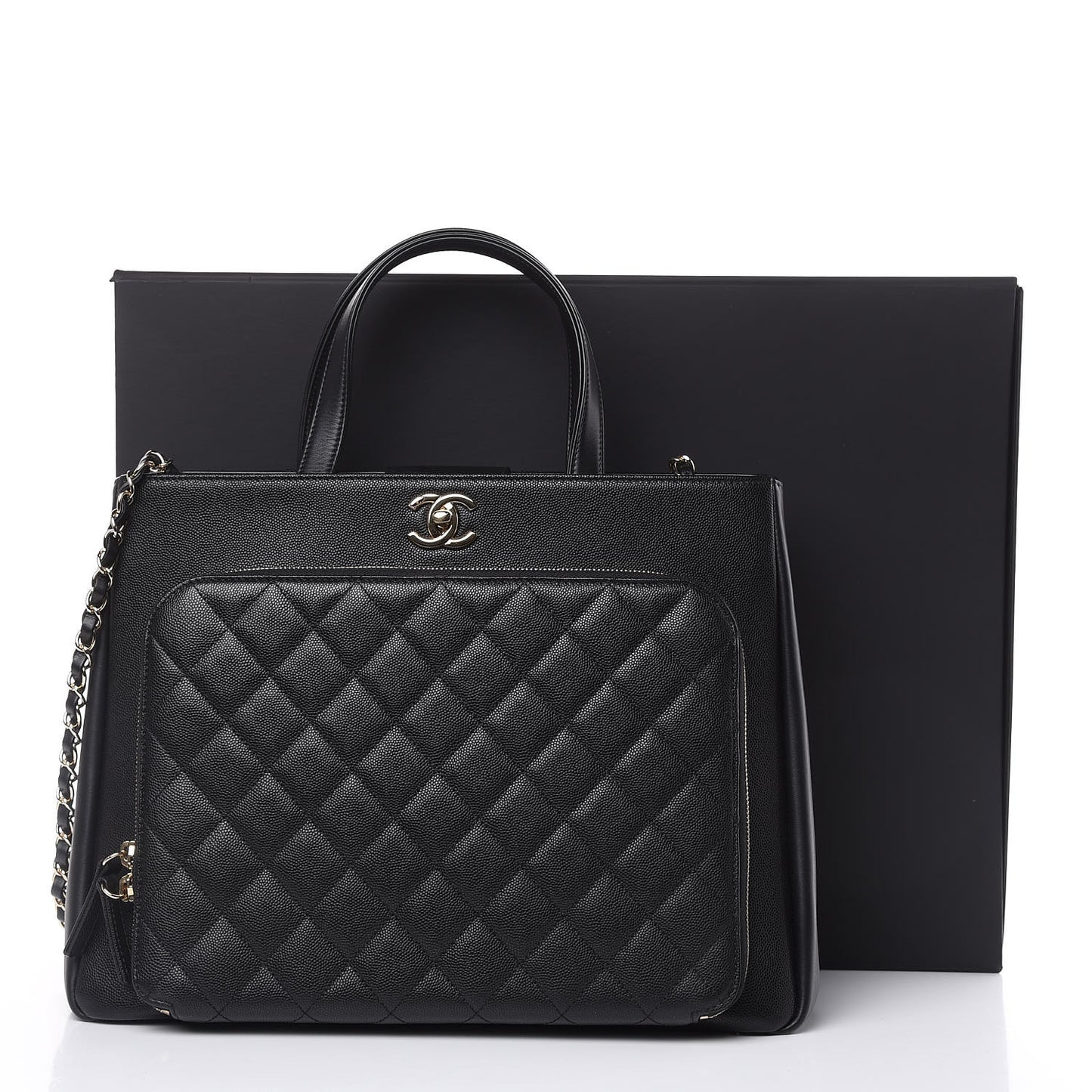Caviar Quilted Large Business Affinity Shopping Bag Black