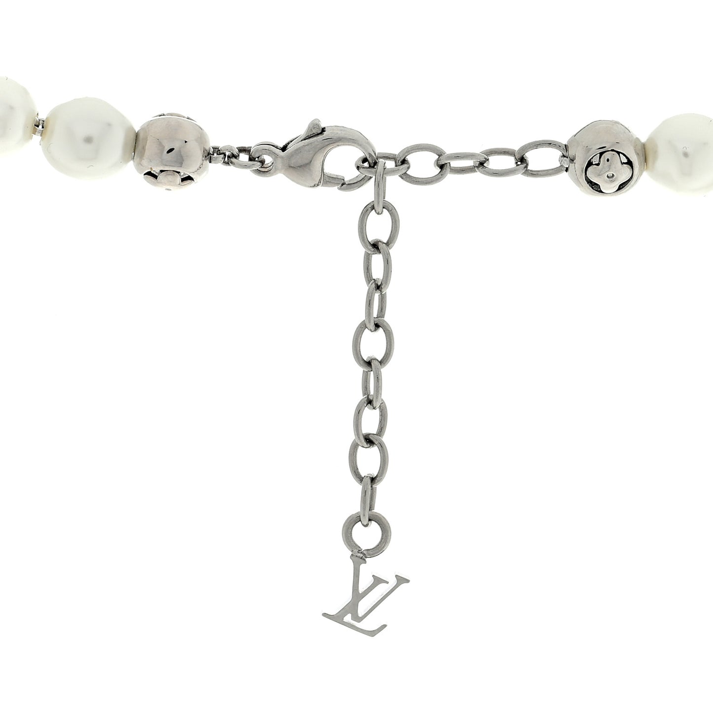 Metal Pearl Monogram Pearls Necklace Silver