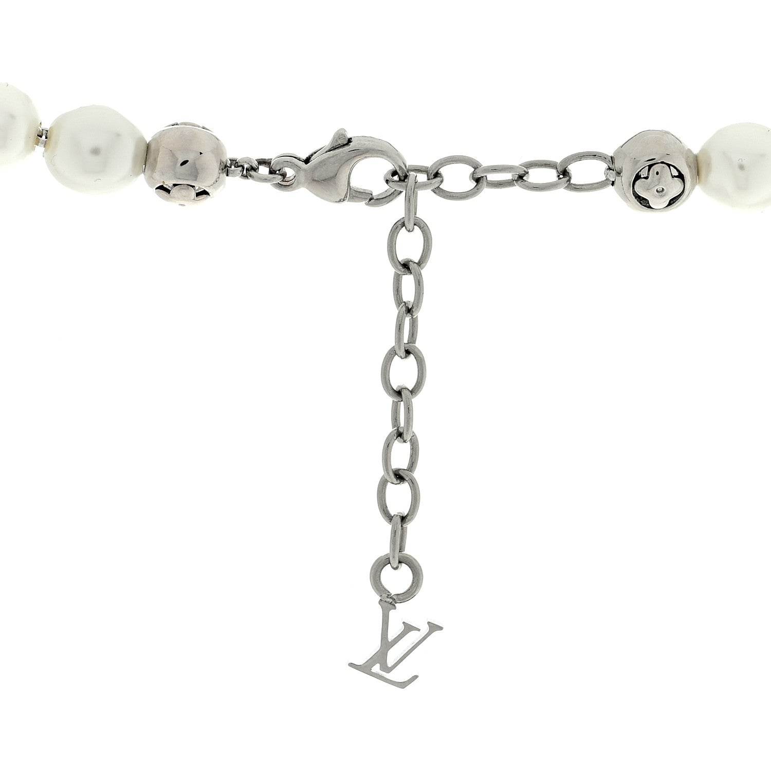 Louis Vuitton Metal Pearl Monogram Pearls Necklace Silver 4 of 4