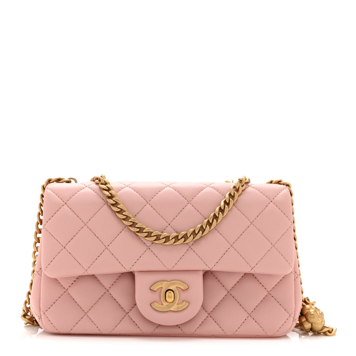 Lambskin Quilted Mini Rectangular Sweet Camellia Flap Light Pink
