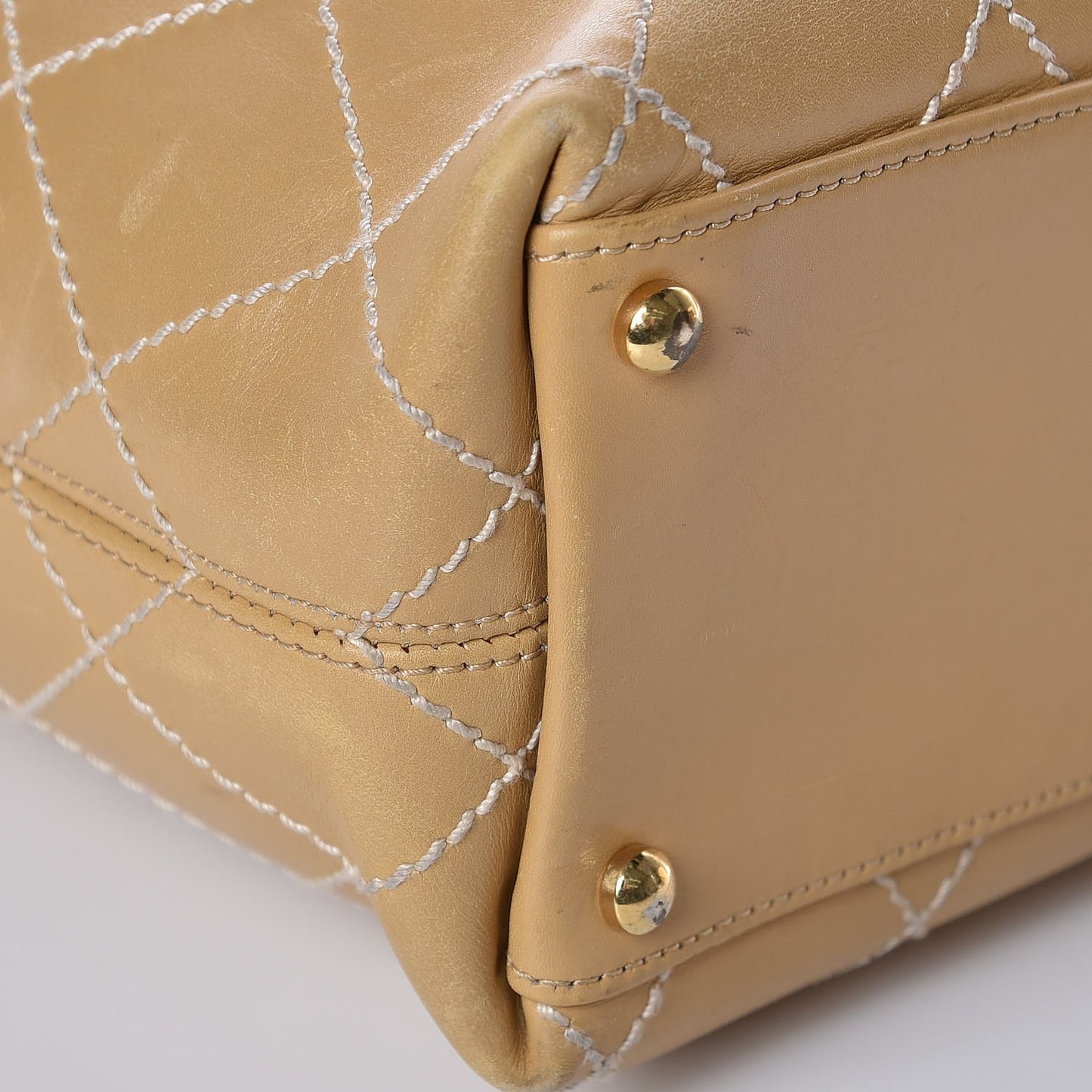 Calfskin Contrast Stitch Surpique Tote Beige