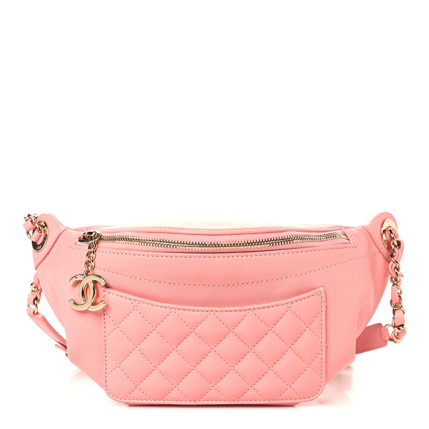Lambskin Quilted Bi Waist Bag Fanny Pack Pink