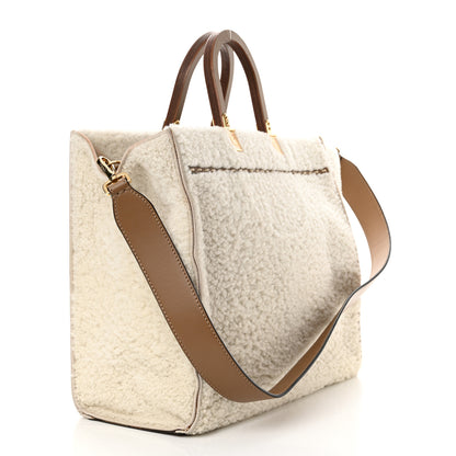 Fendi Shearling Vitello King Logo Medium Fendi Sunshine Shopper Tote White 3 of 19