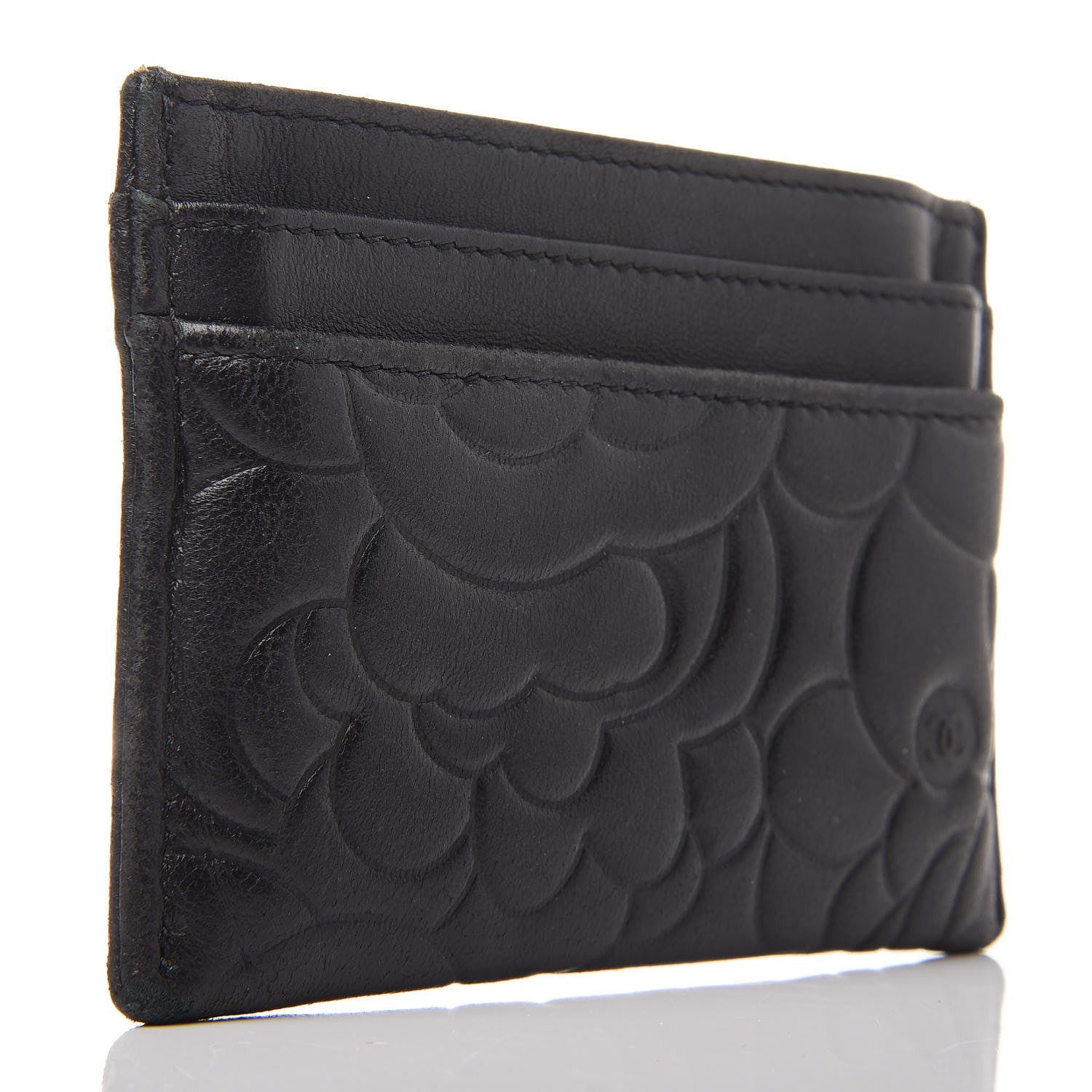 Chanel Lambskin Camellia Embossed Card Holder Black 3 of 12