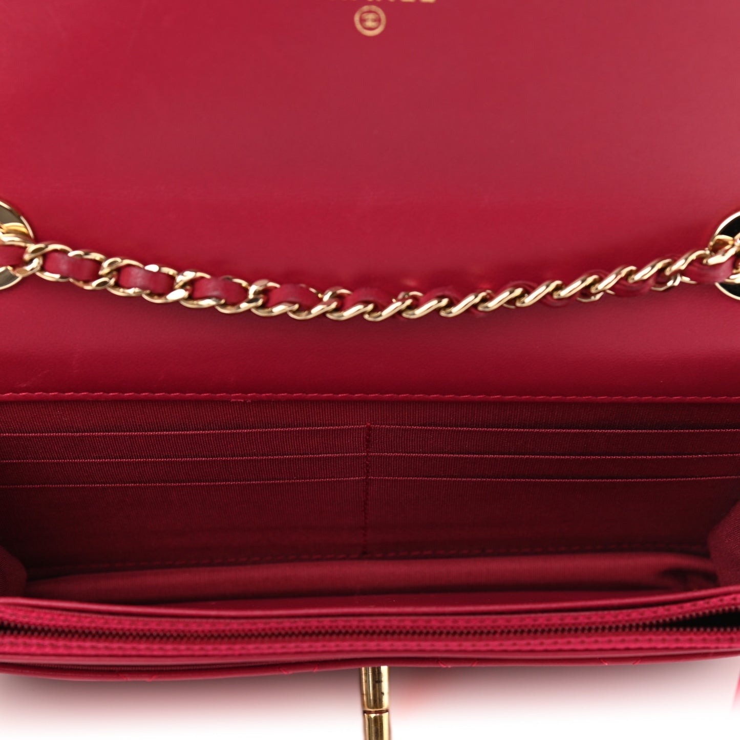 Lambskin Quilted Trendy CC Wallet On Chain WOC Dark Pink