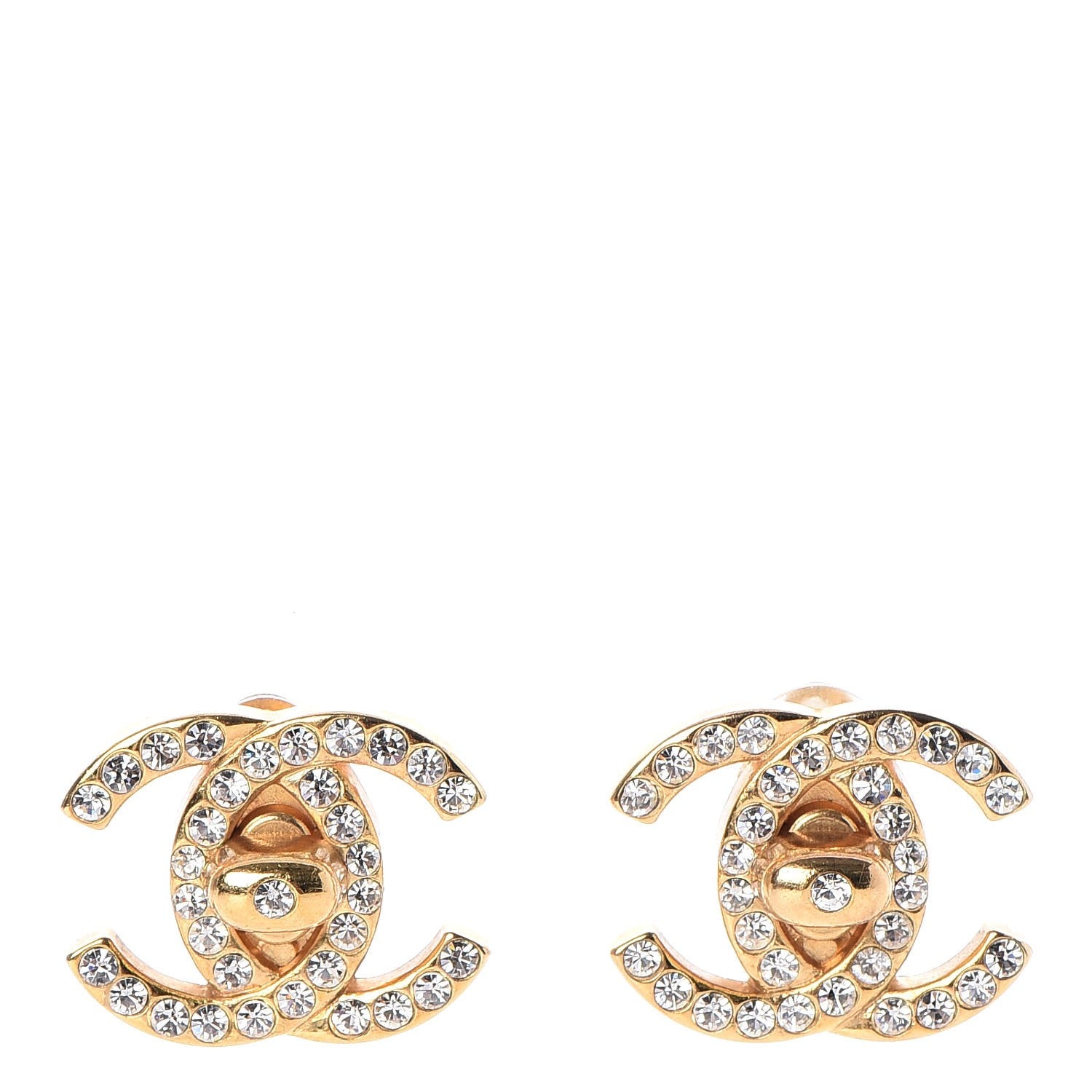 Chanel Crystal CC Turnlock Clip On Earrings Gold 1 of 5