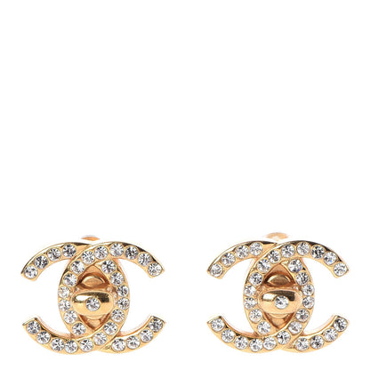 Chanel Crystal CC Turnlock Clip On Earrings Gold 1 of 5