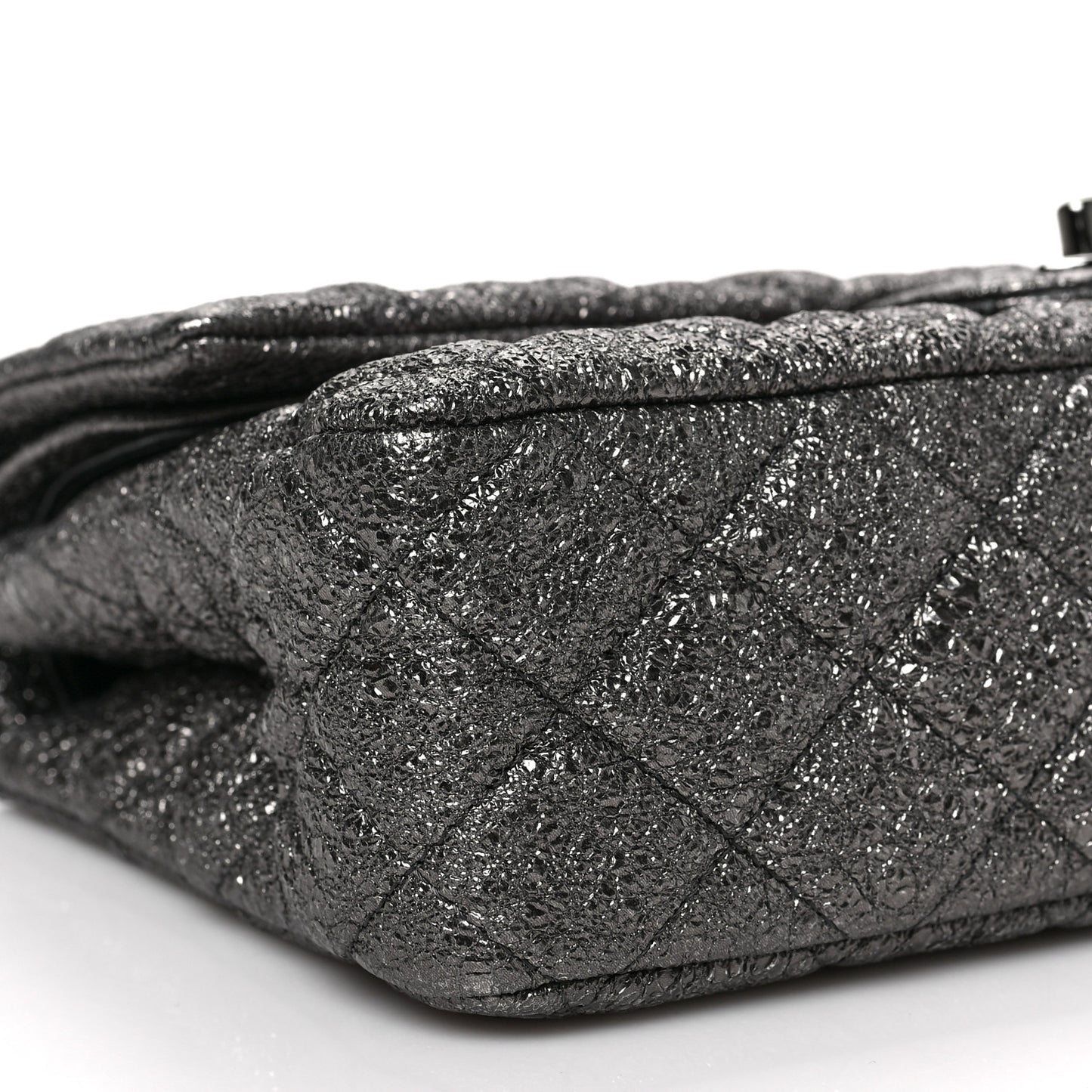 Metallic Crackled Calfskin Medium Double Flap Argent Fonce