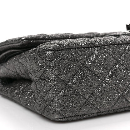 Chanel Metallic Crackled Calfskin Medium Double Flap Argent Fonce 7 of 8