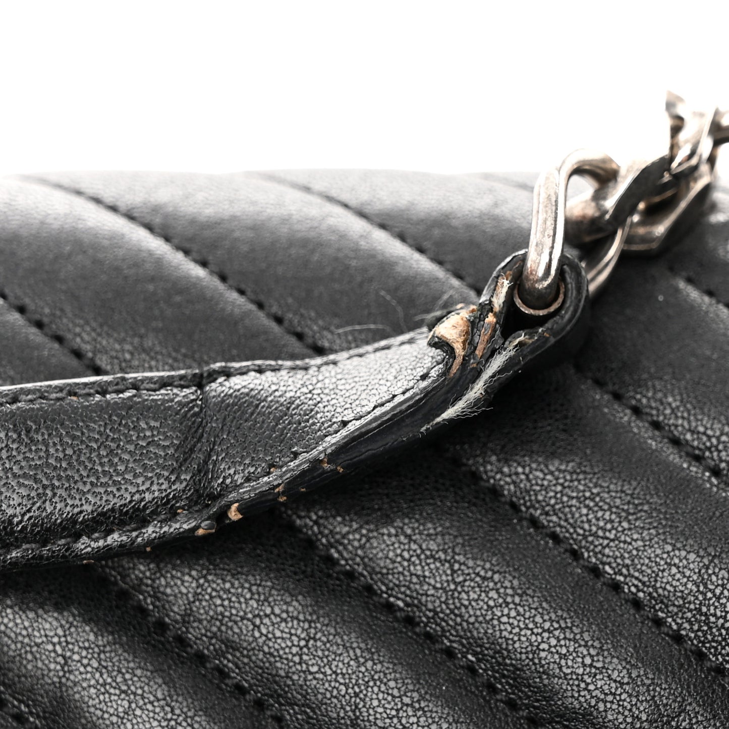 Sheepskin Matelasse Chevron Monogram Large College Satchel Black