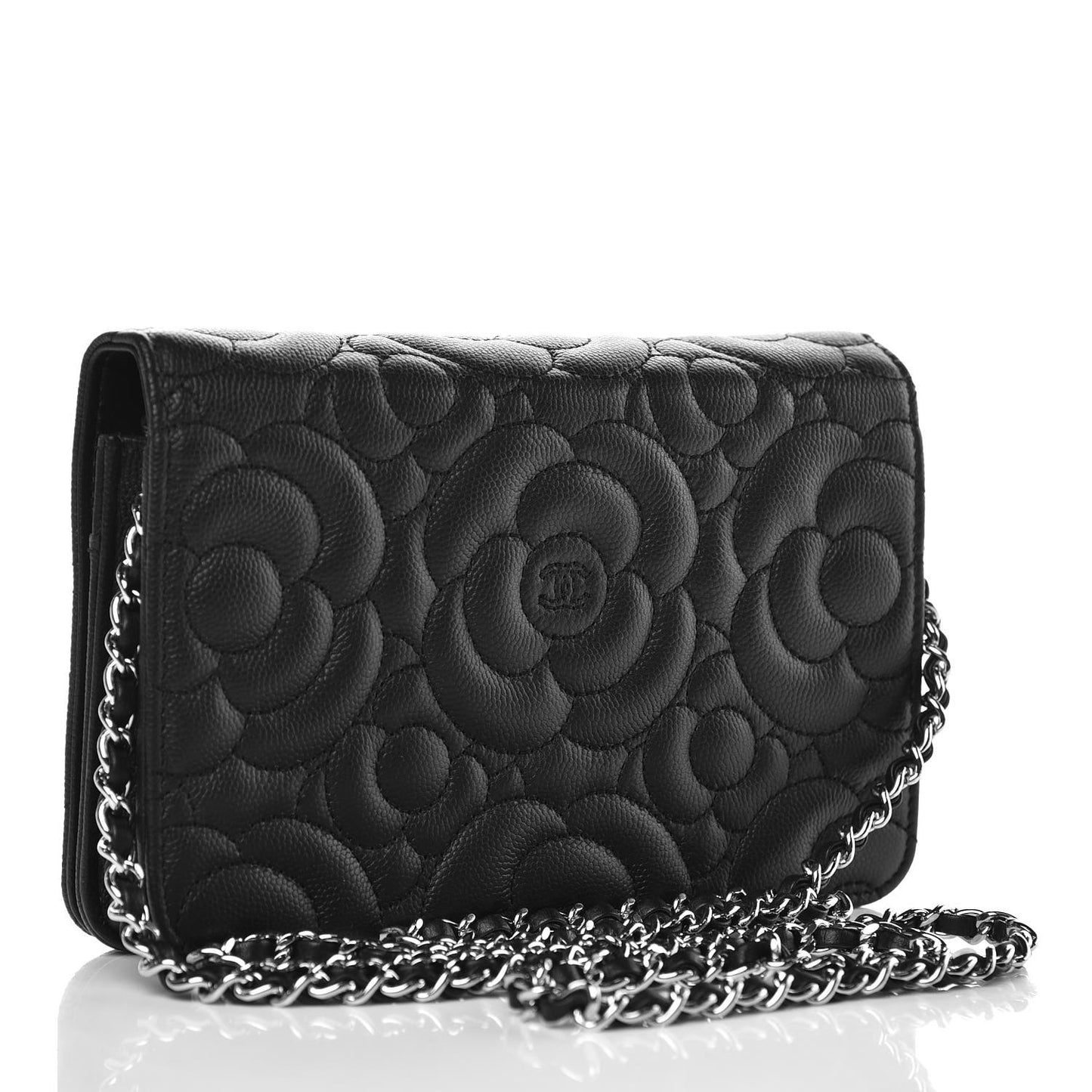 Caviar Camellia Quilted Wallet On Chain WOC Black