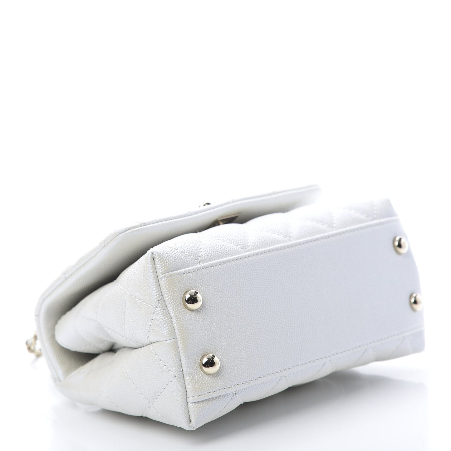 Iridescent Caviar Quilted Extra Mini Coco Handle Flap White
