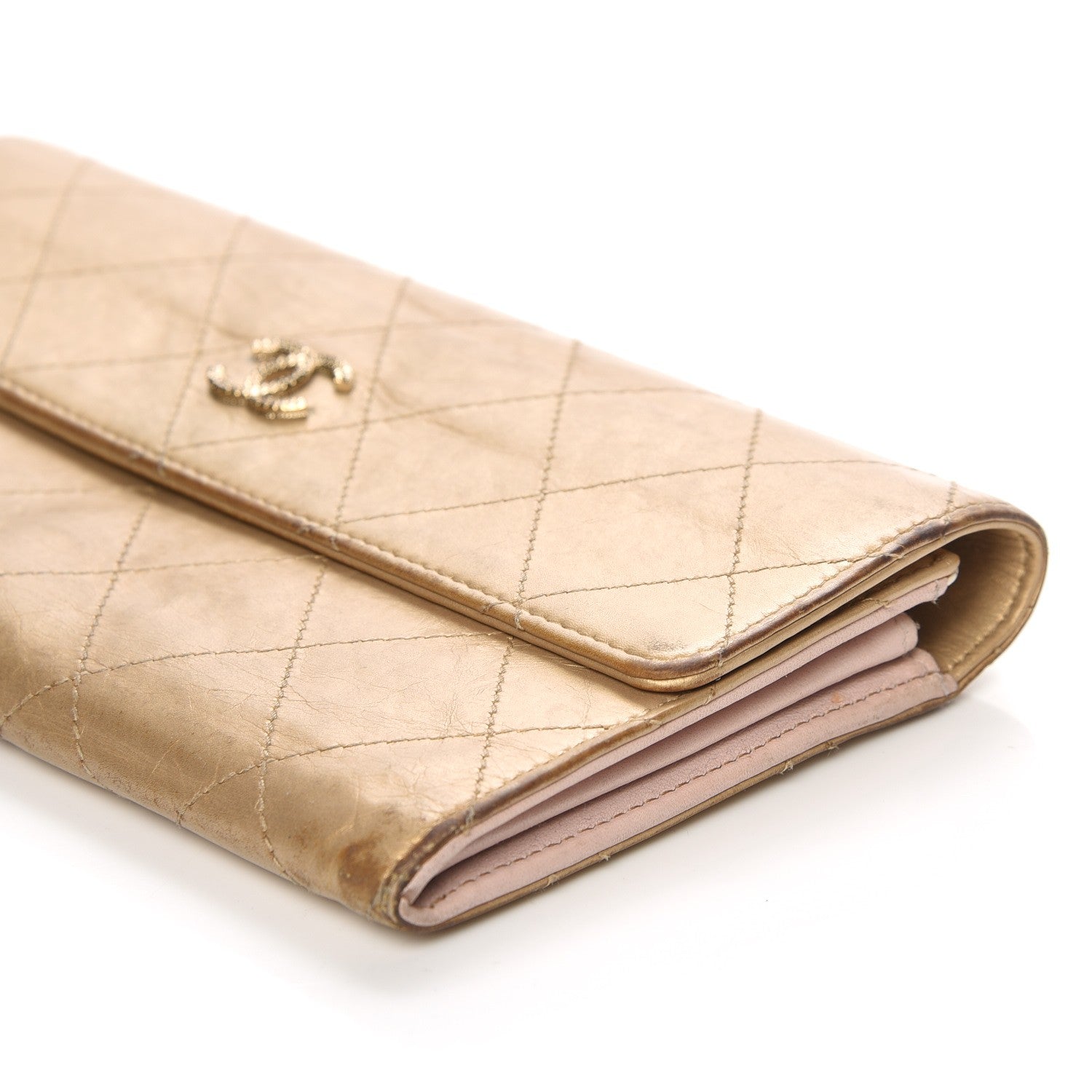 Chanel Aged Metallic Calfskin Quilted Large Palette Flap Wallet Gold 10 of 11