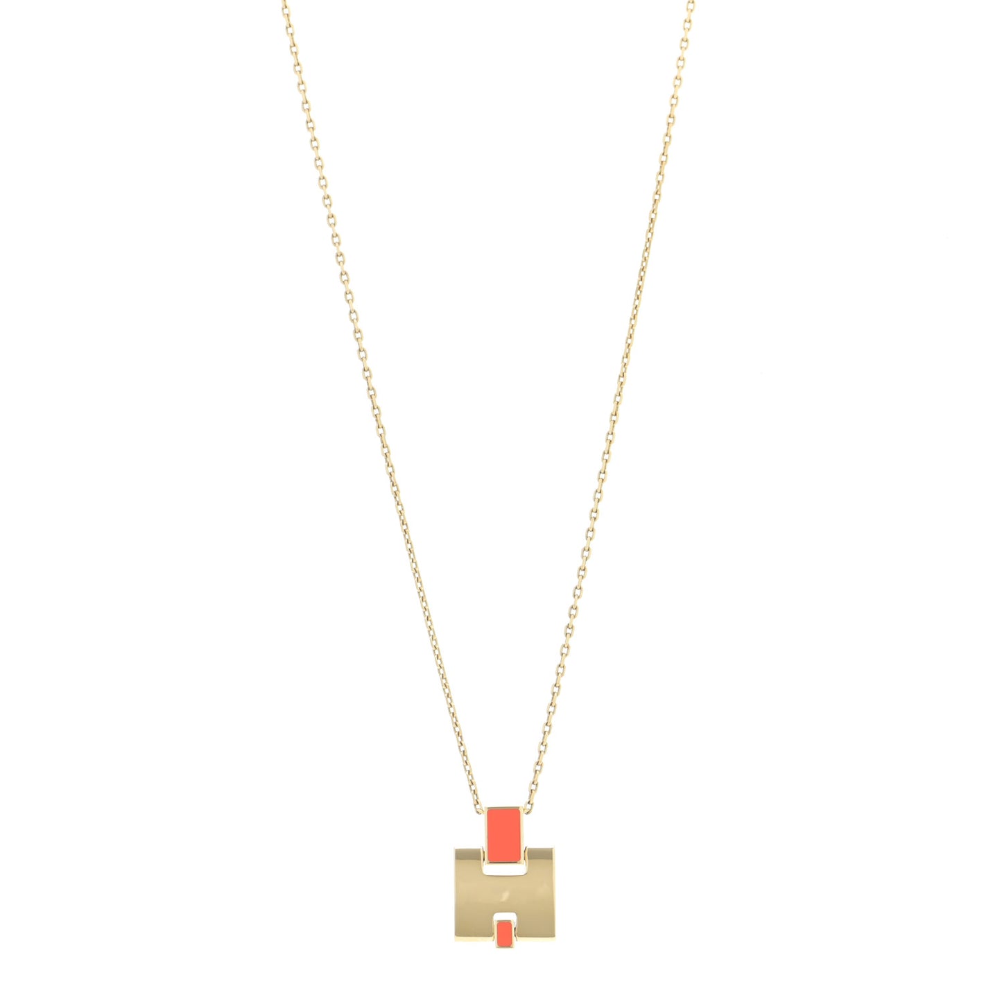 Gold Plated Lacquered Eileen Pendant Necklace Orange Fonce