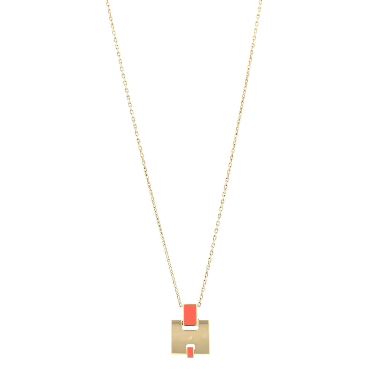 Hermes Gold Plated Lacquered Eileen Pendant Necklace Orange Fonce 2 of 12
