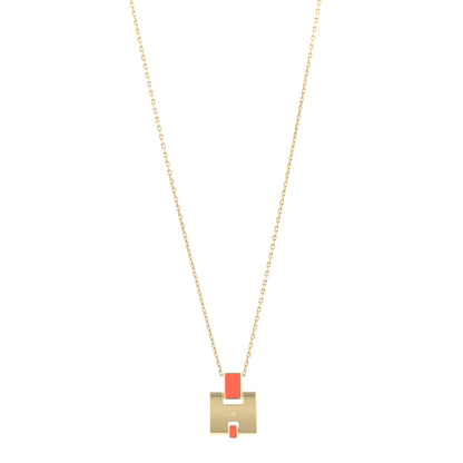 Hermes Gold Plated Lacquered Eileen Pendant Necklace Orange Fonce 2 of 12