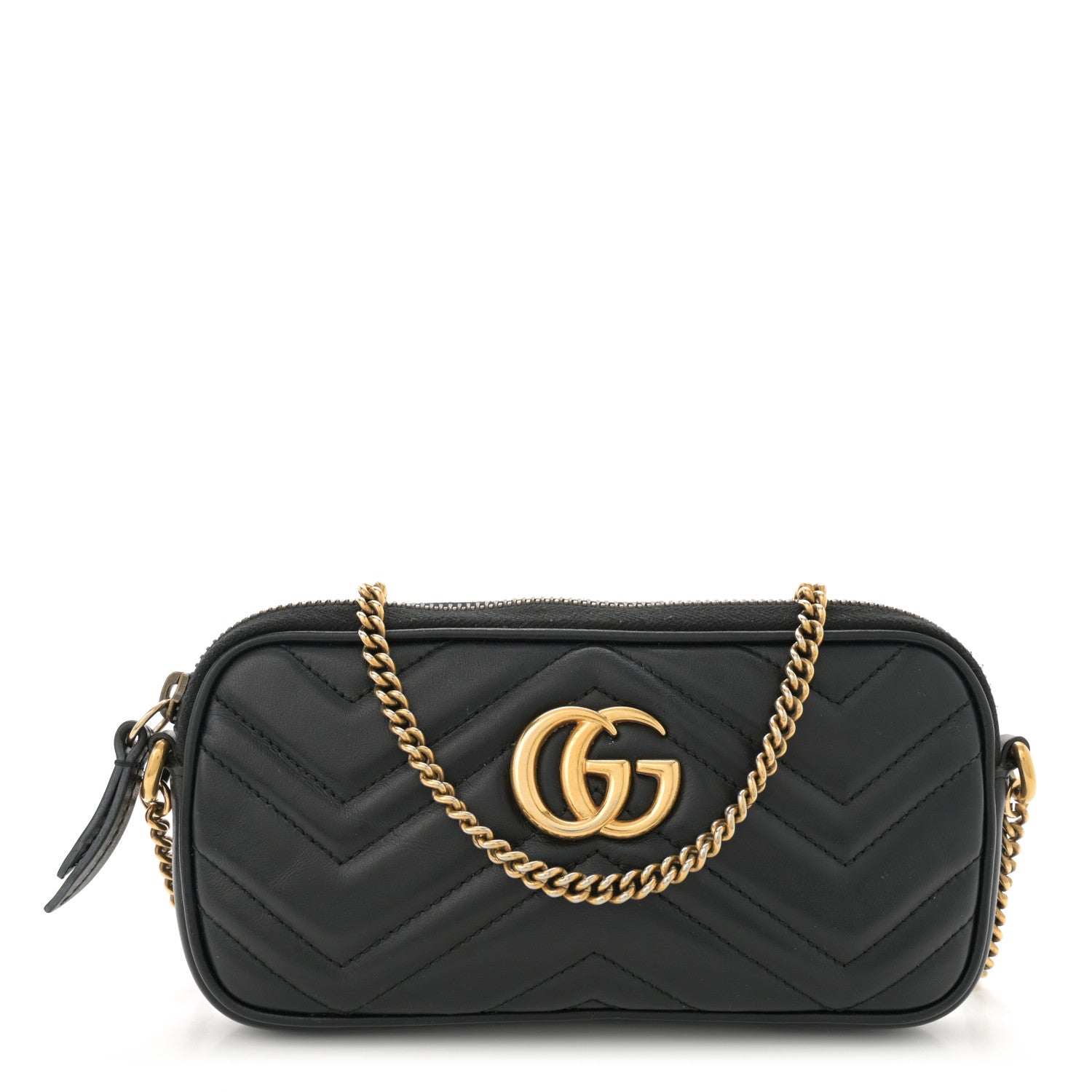 Gucci Calfskin Matelasse Mini GG Marmont Chain Crossbody Bag Black 1 of 12