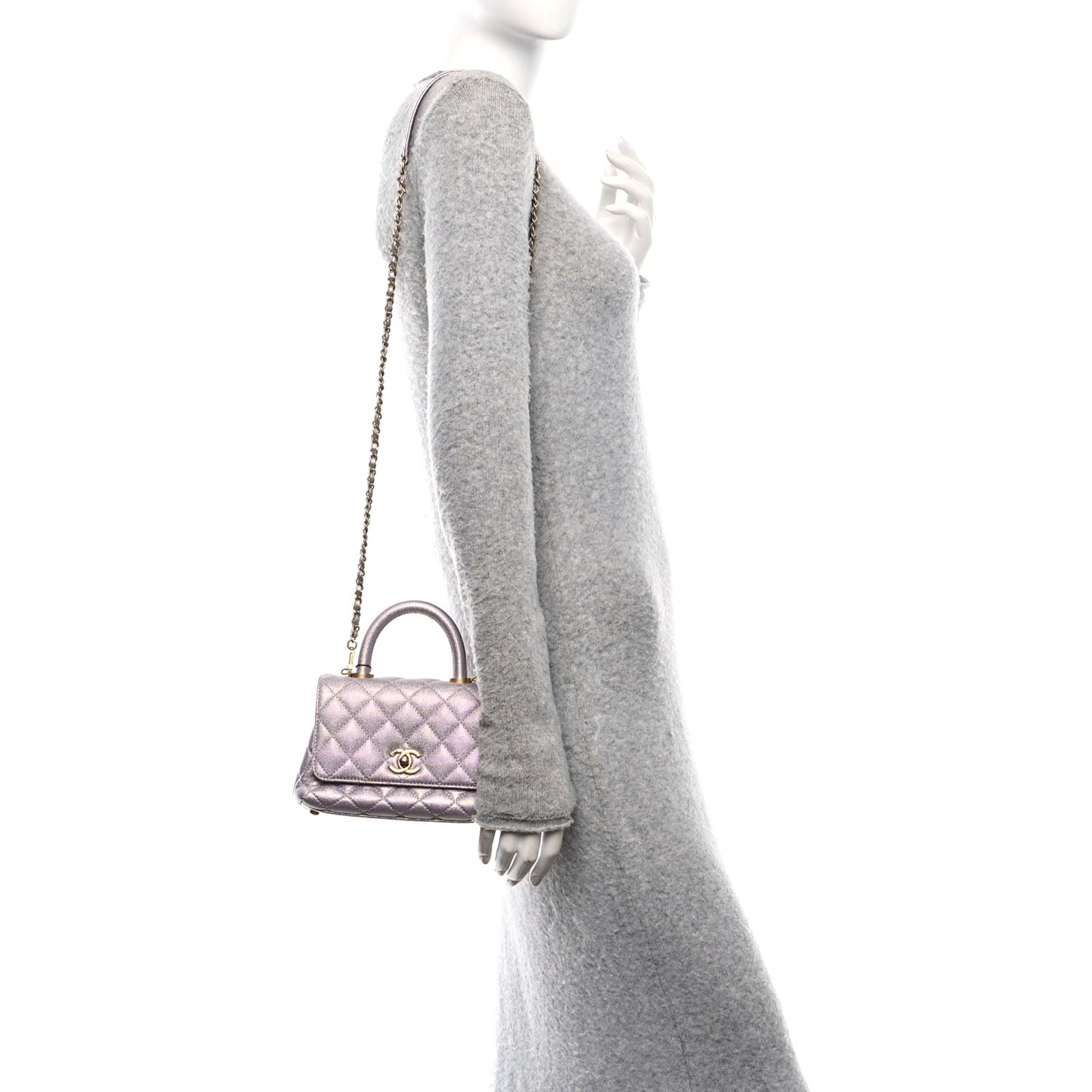 Iridescent Caviar Quilted Extra Mini Coco Handle Flap Light Pink