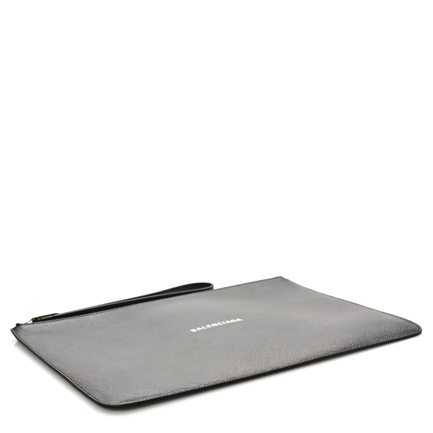 Grained Calfskin Logo Large Cash Wristlet Pouch Black White