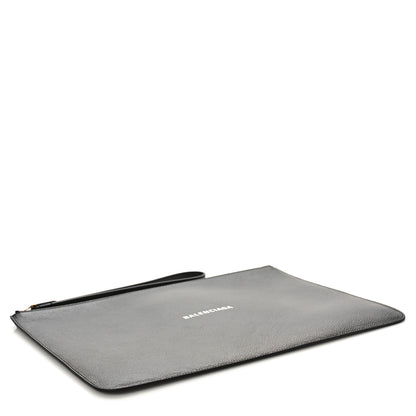 Balenciaga Grained Calfskin Logo Large Cash Wristlet Pouch Black White 4 of 8