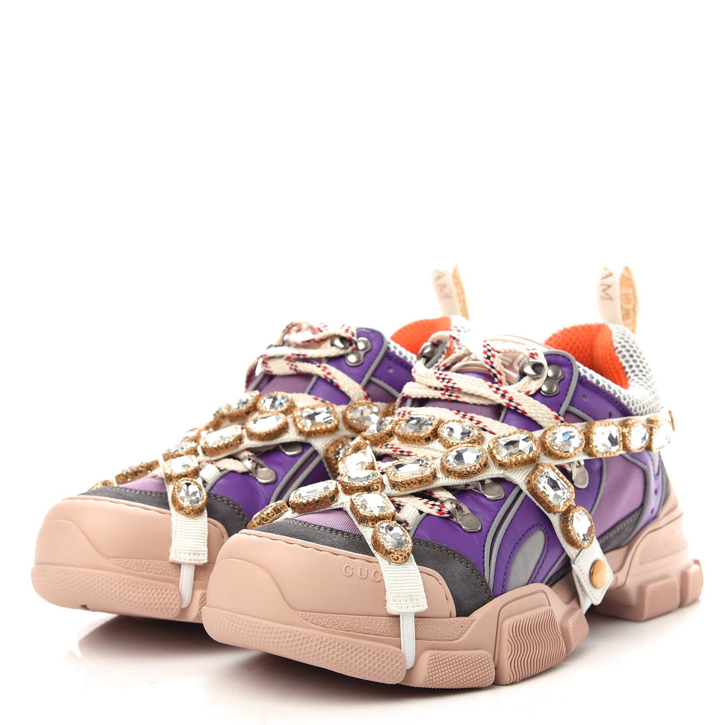 X SEGA Nylon Calfskin Suede Removable Crystals Womens Flashtrek Sneakers 40 New Lavender Loess Shine Purple