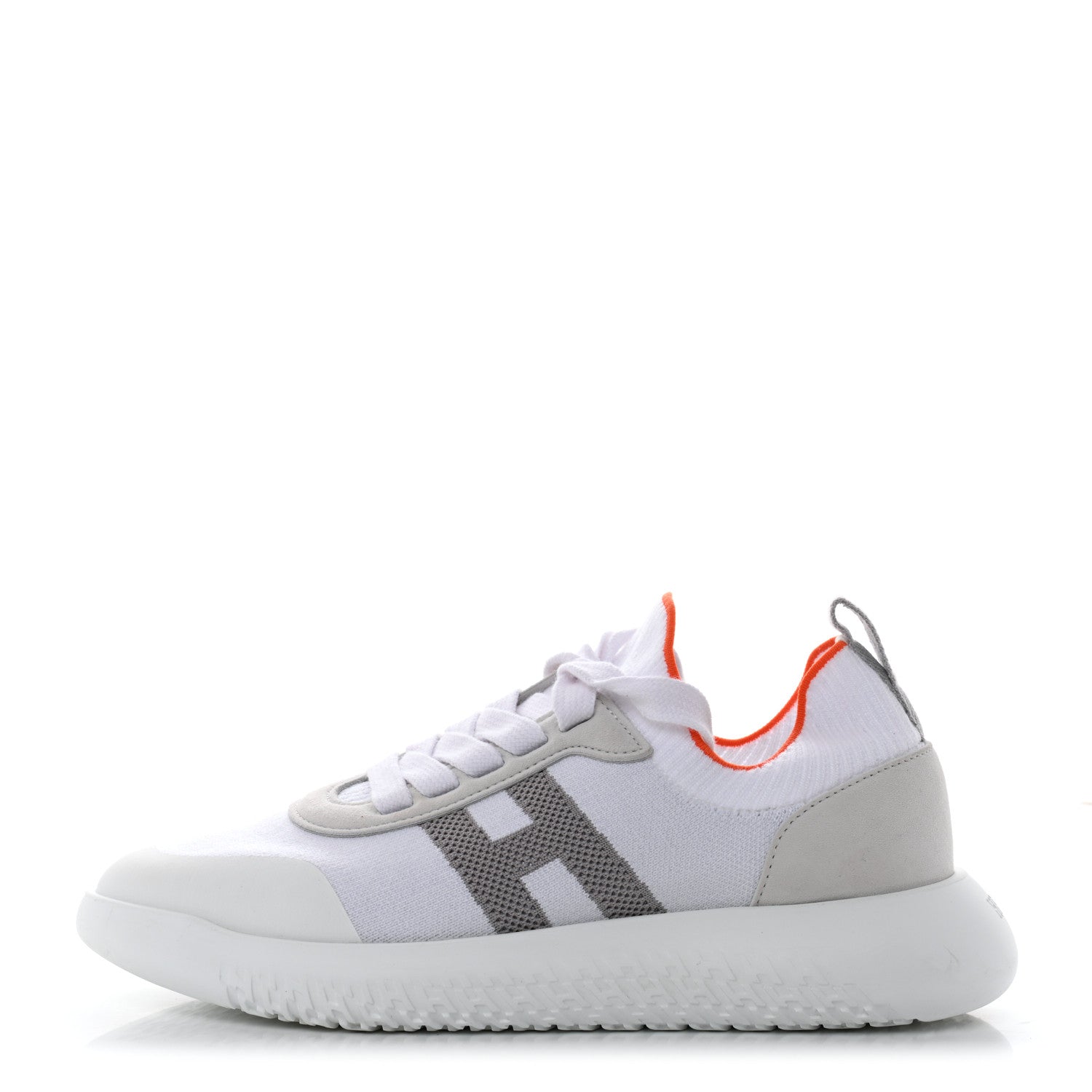 Hermes Knit Suede Goatskin Womens Crew Sneakers 36 White Gris 1 of 7