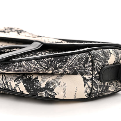 Christian Dior Calfskin Embroidered Palm Tree Toile De Jouy Saddle Bag White Black 10 of 11