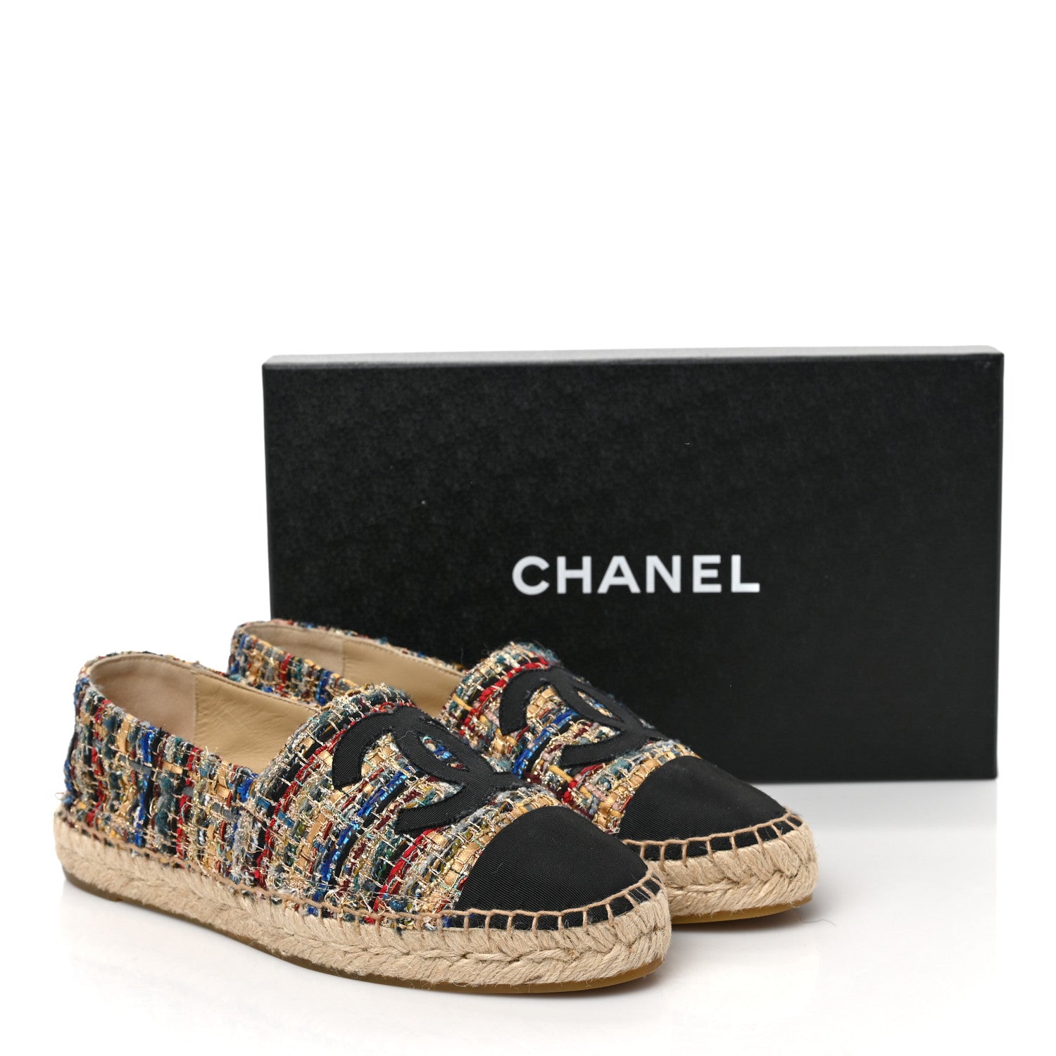Chanel Tweed Grosgrain CC Espadrilles 38 Multicolor Black 9 of 9