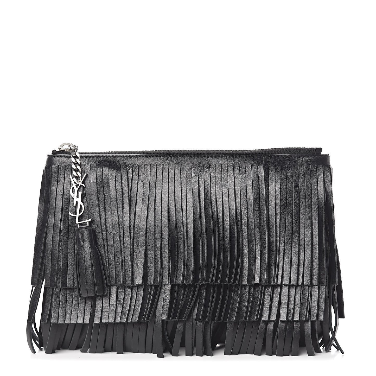 Calfskin Fringe Medium Clutch Black
