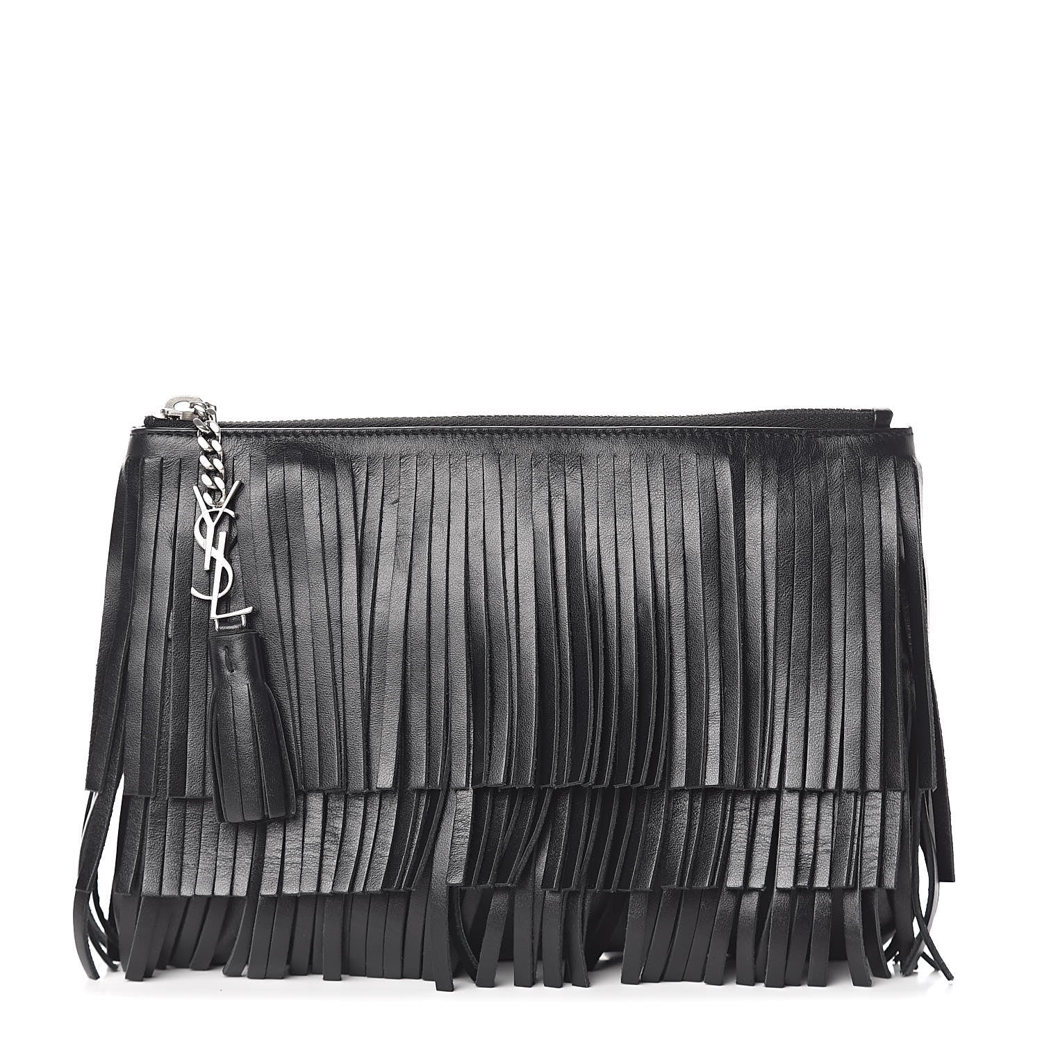 Saint Laurent Calfskin Fringe Medium Clutch Black 1 of 7