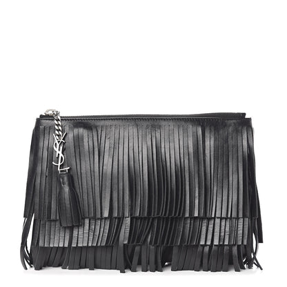 Saint Laurent Calfskin Fringe Medium Clutch Black 1 of 7