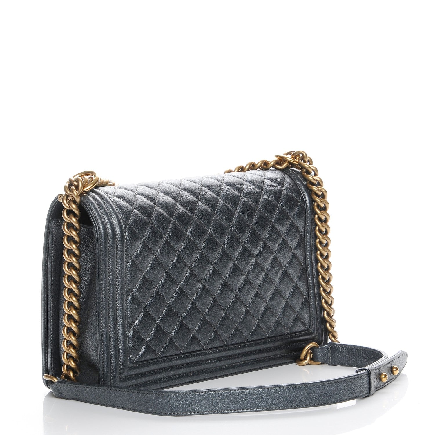 Chanel Metallic Calfskin Quilted New Medium Boy Flap Dark Grey 3 of 8