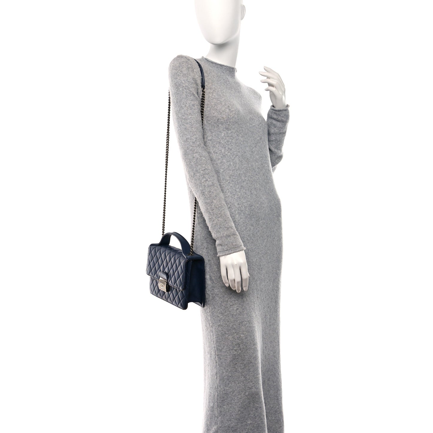 Goatskin Quilted Small CC University Top Handle Flap Blue