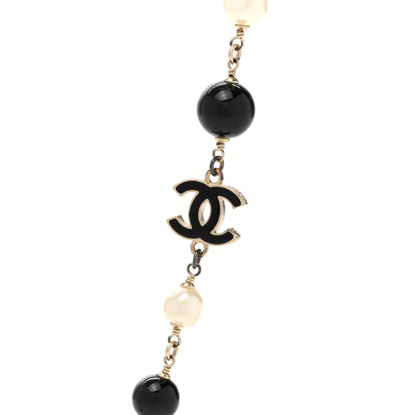 Pearl Beaded Crystal CC Long Necklace Gold Black White