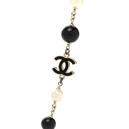 Chanel Pearl Beaded Crystal CC Long Necklace Gold Black White 4 of 6