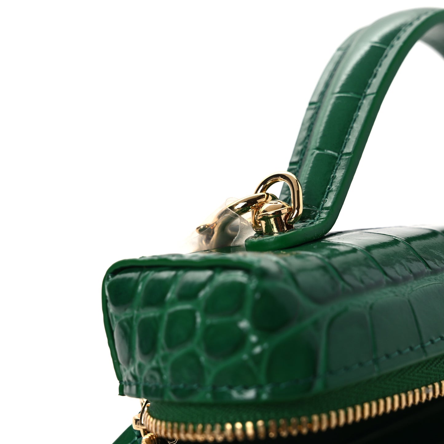 Calfskin Crocodile Embossed Crococo Top Handle Slim Vanity Case With Chain Green