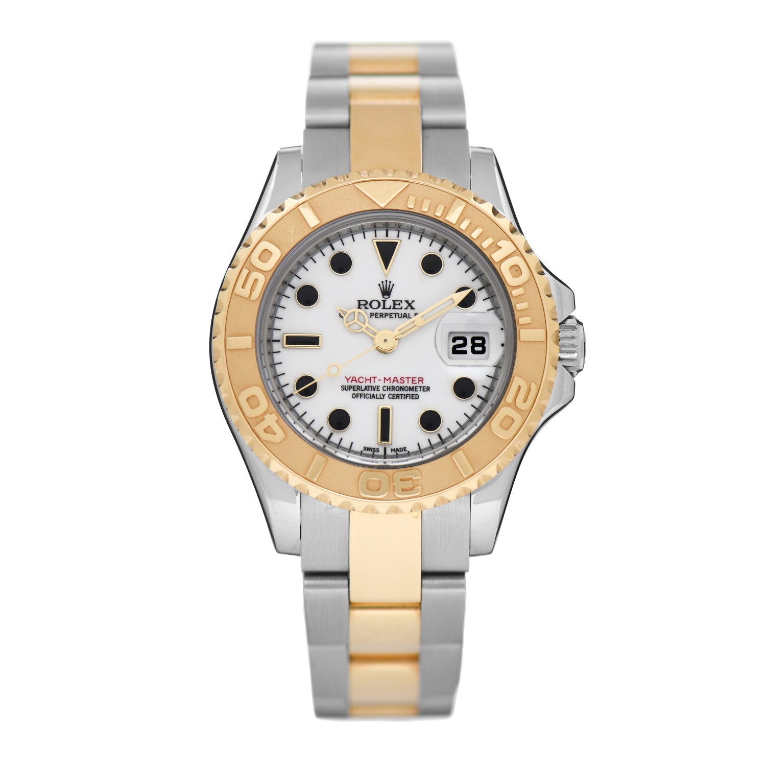 Rolex Stainless Steel 18K Yellow Gold 29mm Oyster Perpetual Date Yacht-Master Watch White 69623 1 of 4