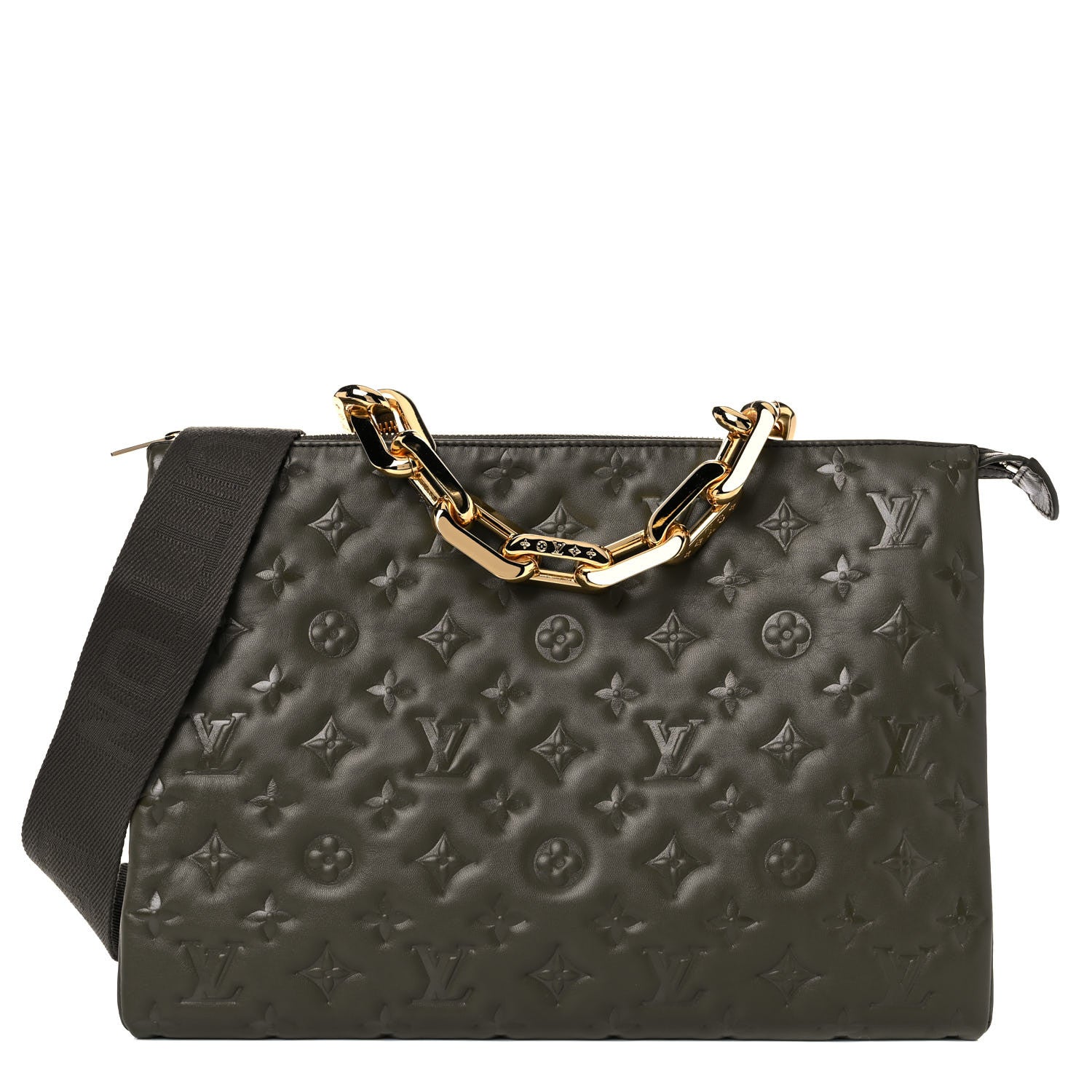Louis Vuitton Lambskin Embossed Monogram Coussin MM Khaki 1 of 8
