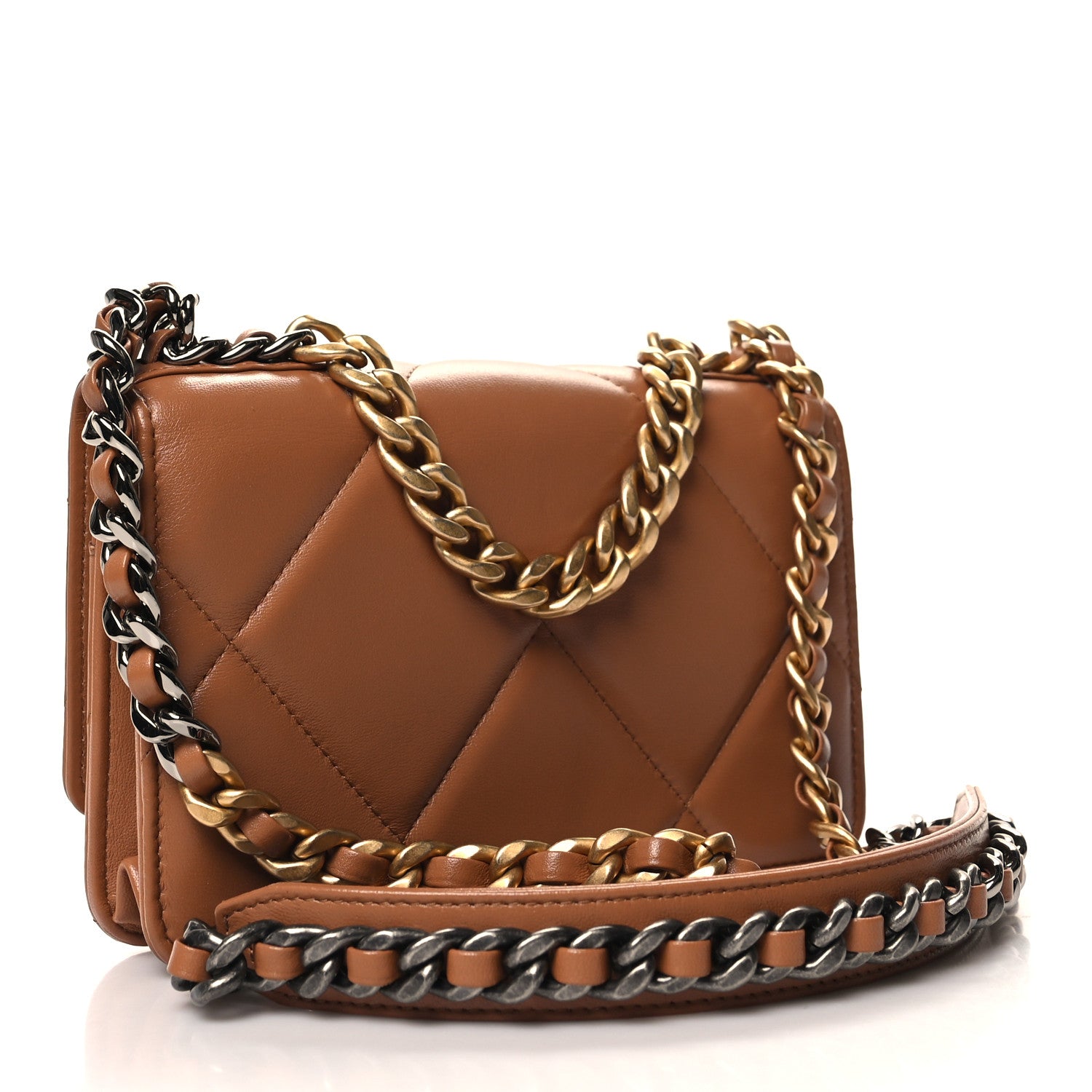 Chanel Lambskin Quilted Chanel 19 Wallet On Chain WOC Brown 3 of 12