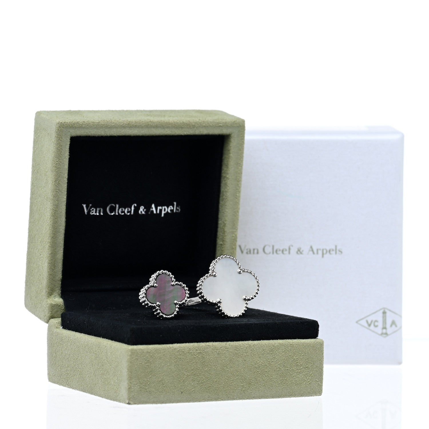 Van Cleef & Arpels 18K White Gold Mother of Pearl Magic Alhambra Between the Finger Ring 54 6.75 5 of 5