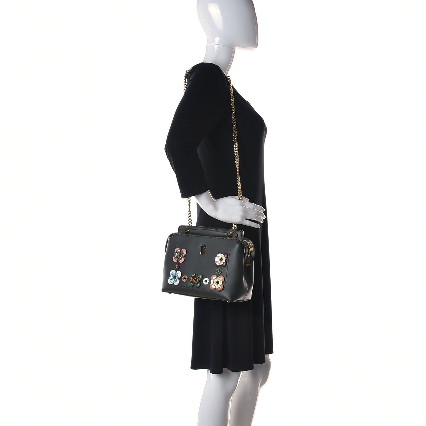 Vitello Baltico Nappa Flowerland Studded Small Dotcom Click Chain Satchel Verde Prato Multicolor