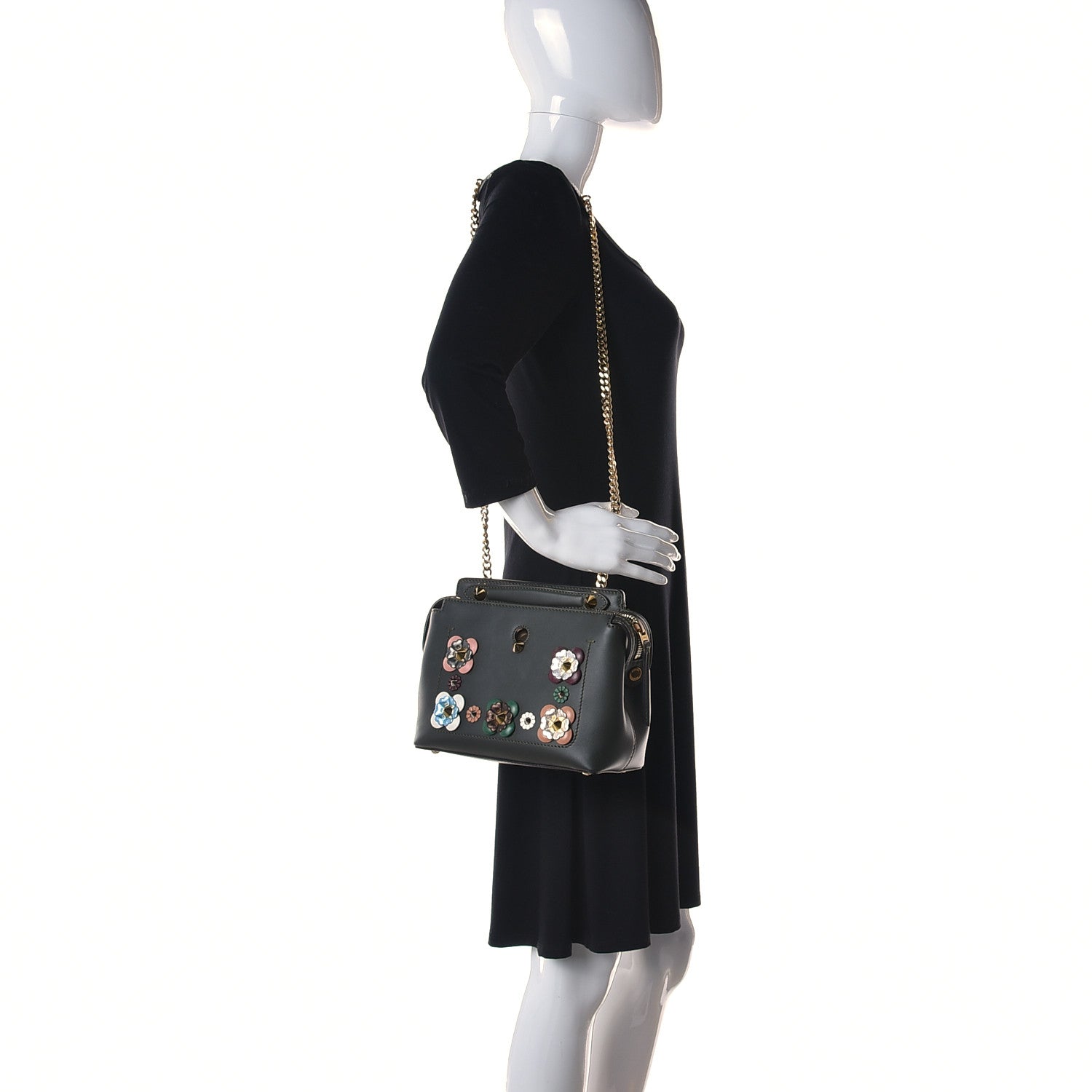 Fendi Vitello Baltico Nappa Flowerland Studded Small Dotcom Click Chain Satchel Verde Prato Multicolor 2 of 12