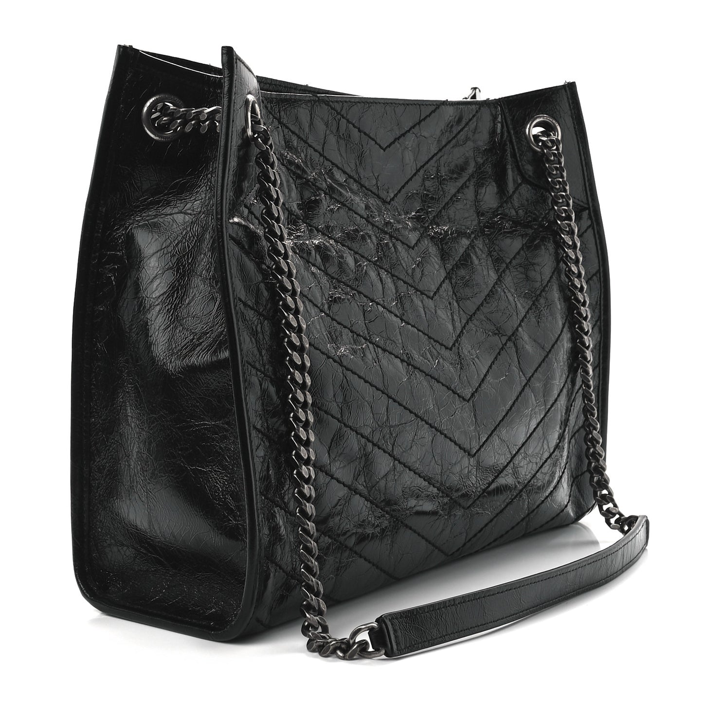 Crinkled Calfskin Matelasse Monogram Medium Niki Shopper Tote Black