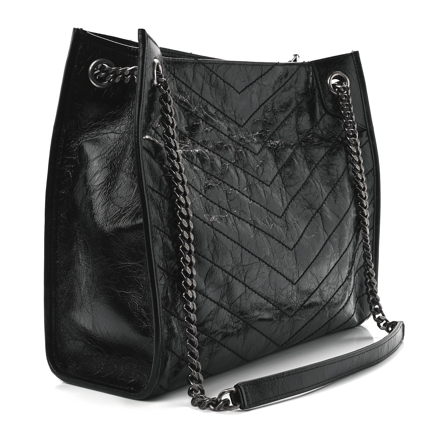 Saint Laurent Crinkled Calfskin Matelasse Monogram Medium Niki Shopper Tote Black 3 of 11