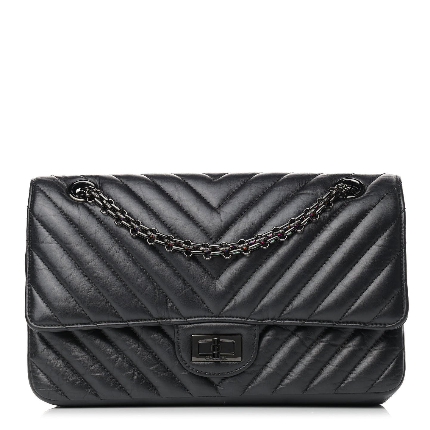 Aged Calfskin Chevron Quilted 2.55 Reissue 225 So Black