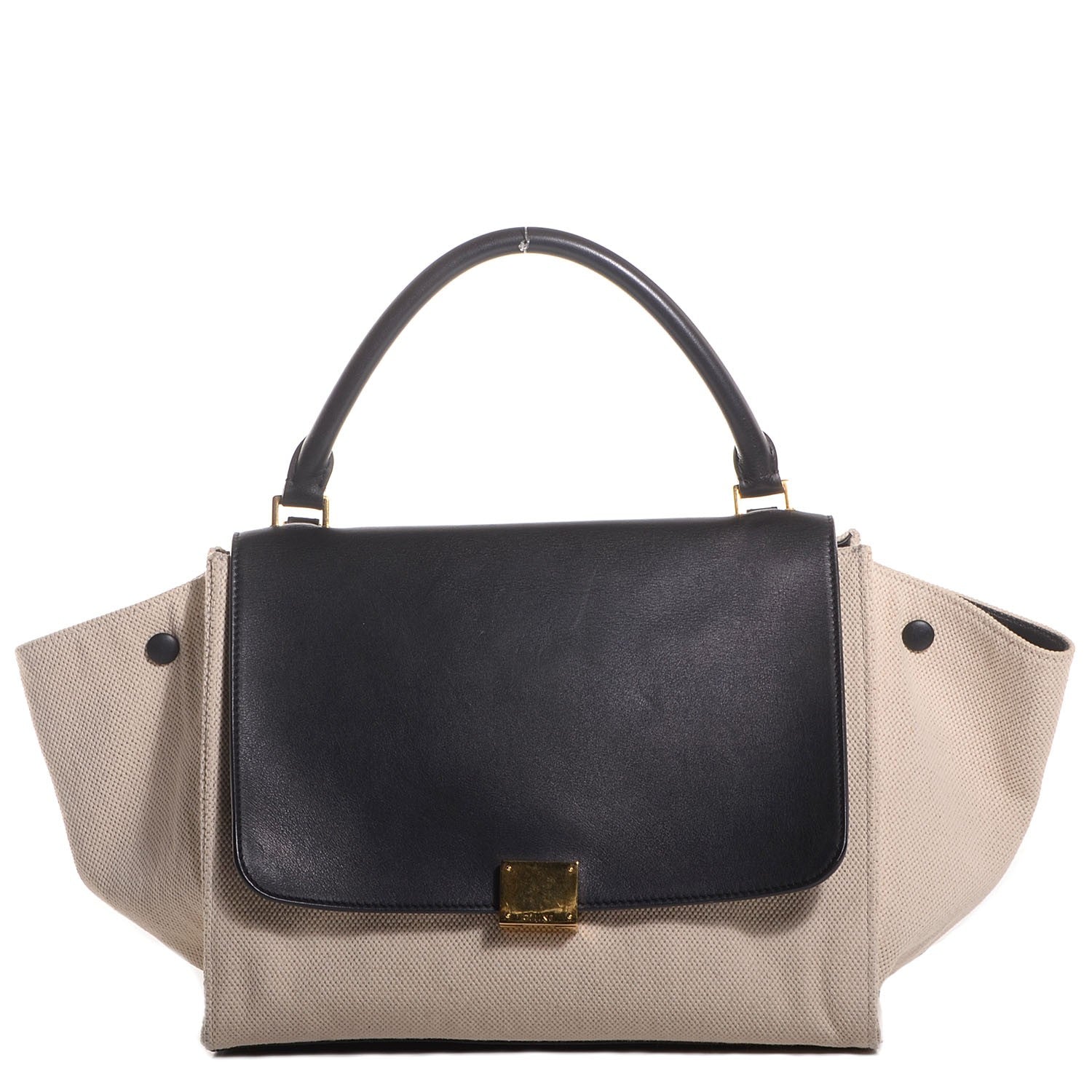 Celine Smooth Calfskin Canvas Medium Trapeze Cream 1 of 8