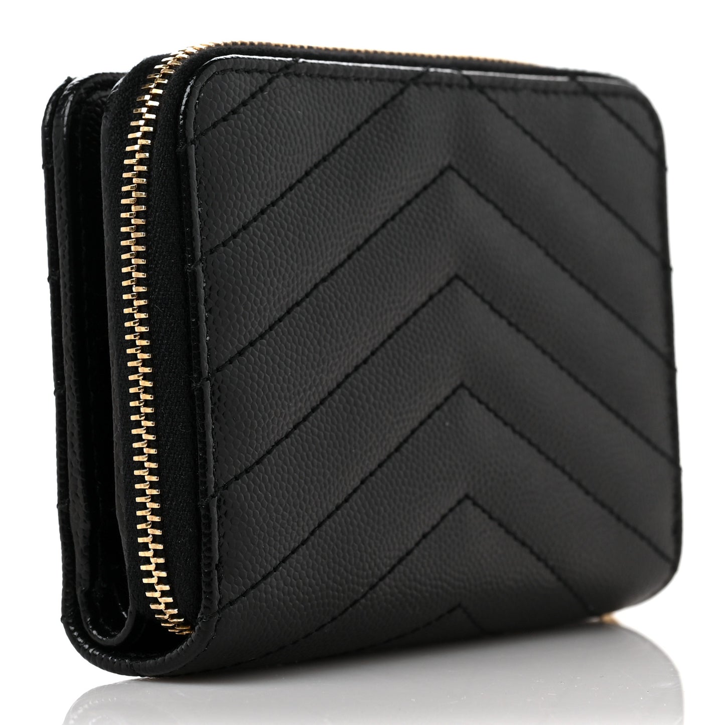 Grain De Poudre Matelasse Chevron Monogram Compact Zip Around Wallet Black