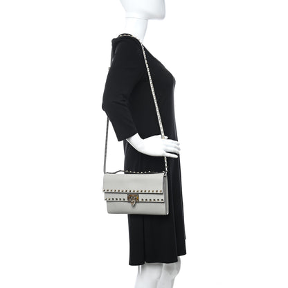 Valentino Garavani Pebbled Calfskin Rockstud Double Flap Crossbody Bag Grey 2 of 9