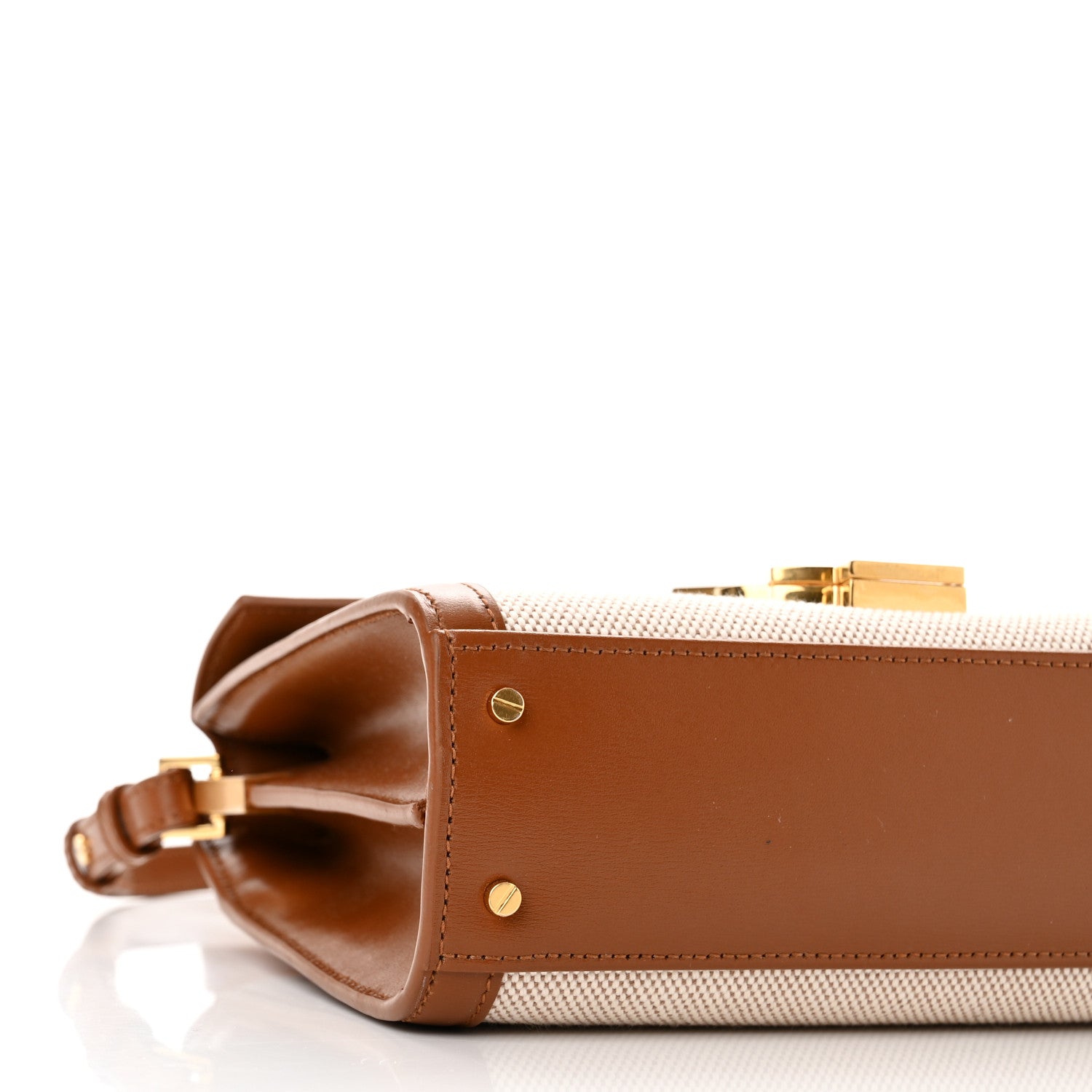 Saint Laurent Canvas Calfskin Mini Classic Monogram Cassandra Top Handle Tan Natural 8 of 10