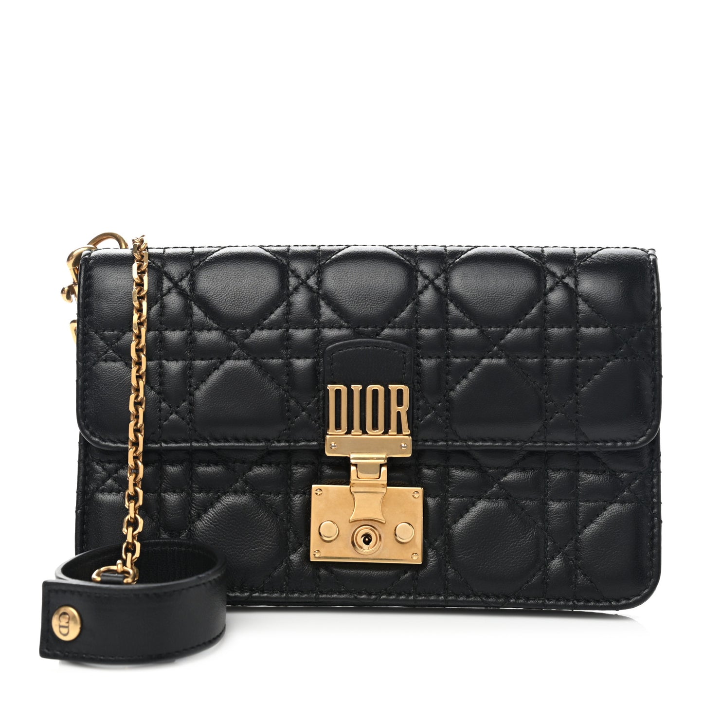 Lambskin Cannage Dioraddict Wristlet Clutch Black